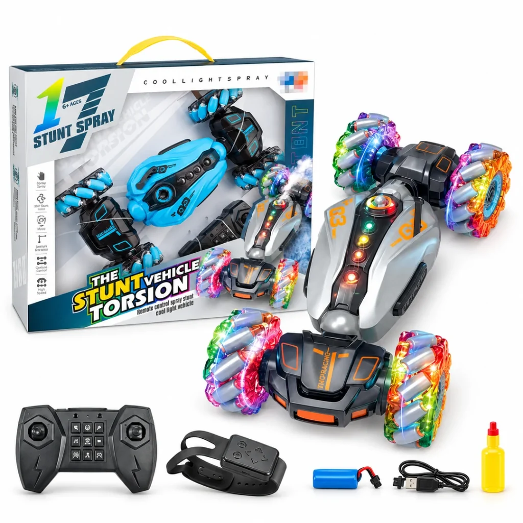 GLT047 stunt rolling radio control car with packaging and accessories